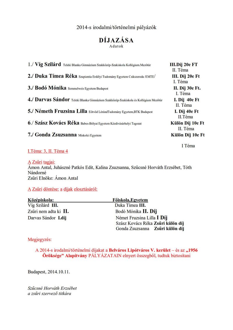 pályázati eredmények 2