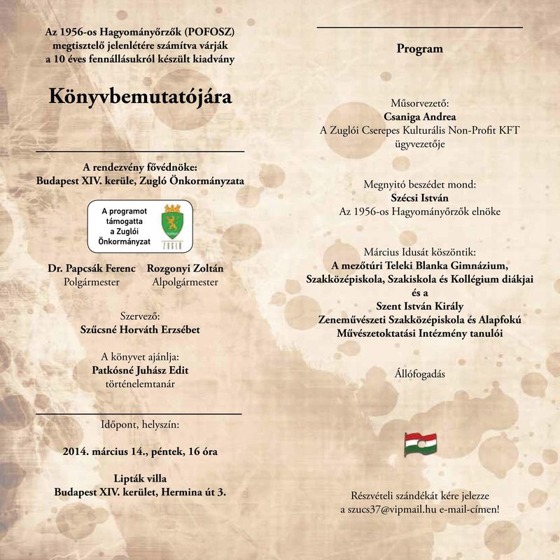 Meghívó a könyvbemutatóra