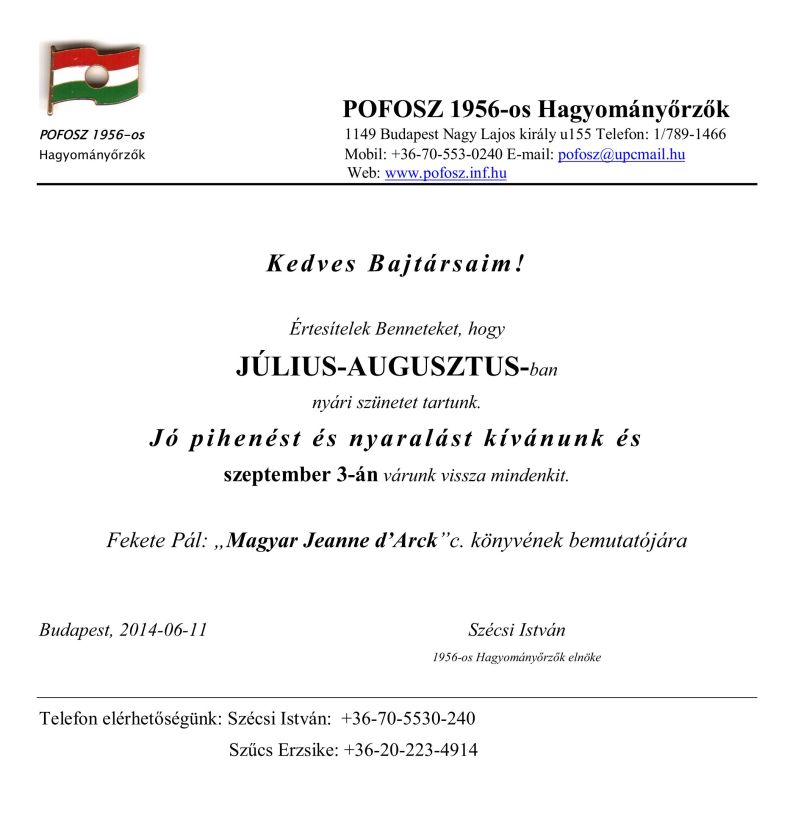 nyári szünet értesítő